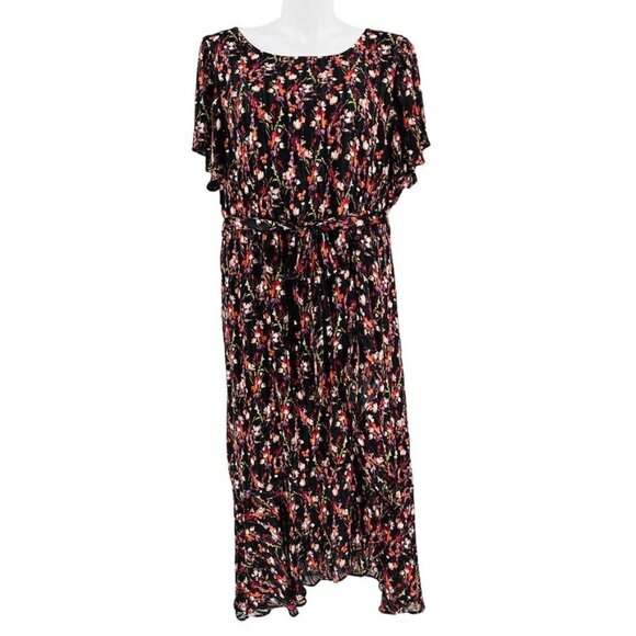 Lane Bryant Maxi Dress Size 26 Black Floral Metallic Shimmer Elastic Waist - Picture 4 of 16